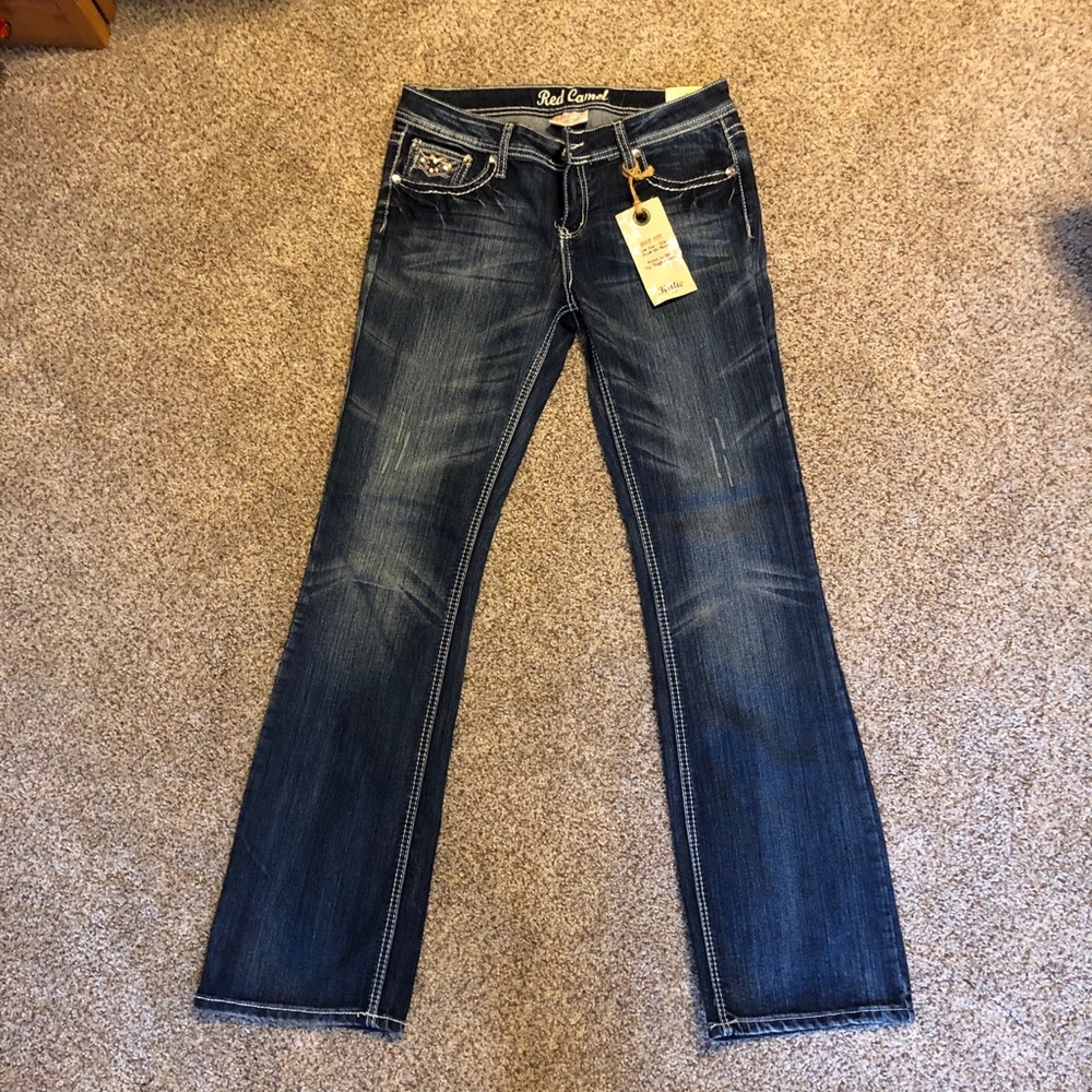 Red Camel, Boot Cut, Dark Jeans, Jeweled Pockets